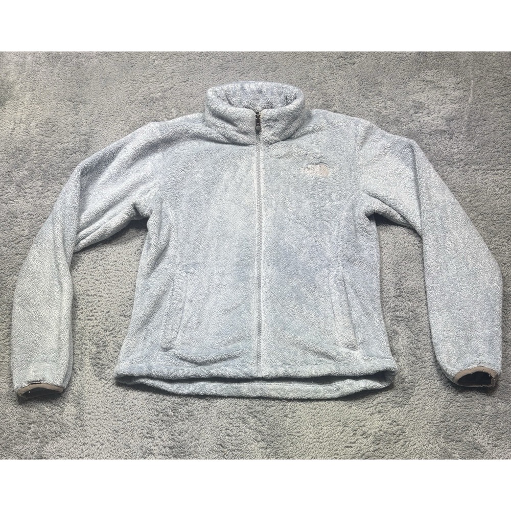 The North Face Osito Jacket Women's M Light Blue Fleece Deep Pile Full Zip Fuzzy